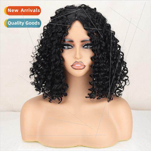 Europe wig black center parted shoulder length small curly c