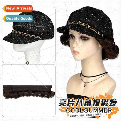 Wig hat female retro removable fashion sequins black octagon