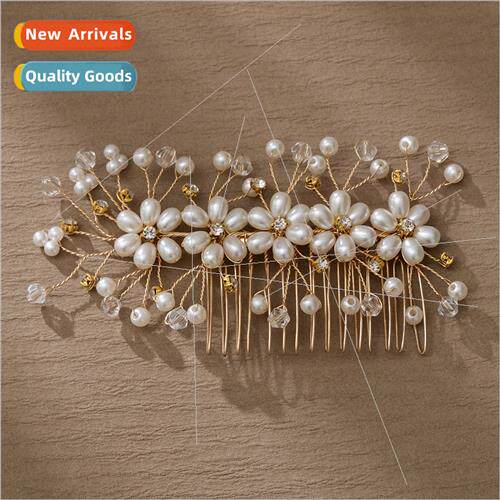 Europe bridal headdress handmade beaded flowers hair comb we