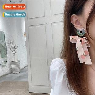 gentle peach bow acrylic female illusion earrings flowers