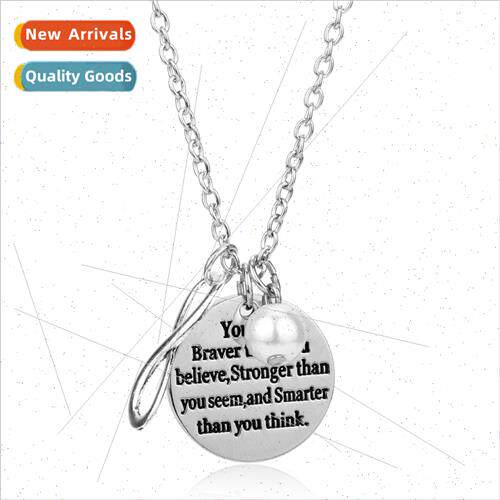 Jewelry Round Inspirational Alphabet Necklace You are Braver