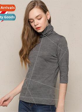 Wool turtleneck bottoming shirt women five-minute sleeve woo