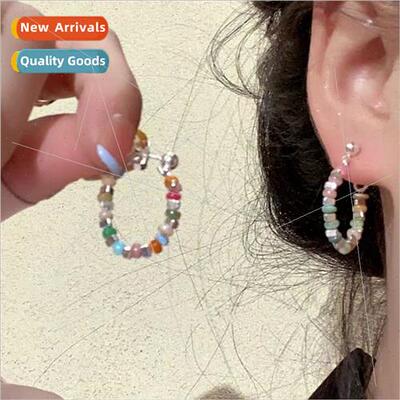 s925 Koreaew nd broken silver colorful beads earrings female