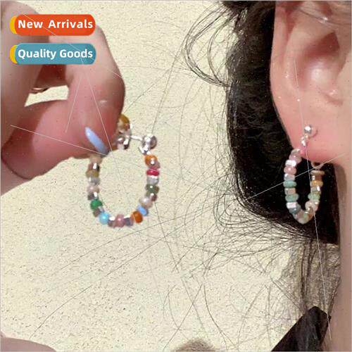 s925 Koreaew nd broken silver colorful beads earrings female