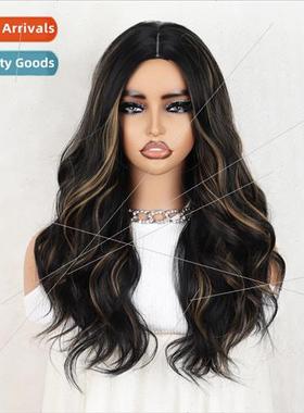Europe wig women center parted black brown tinted long big w