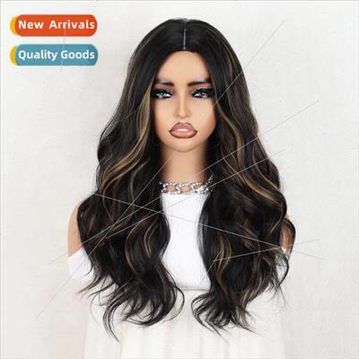 Europe wig women center parted black brown tinted long big w