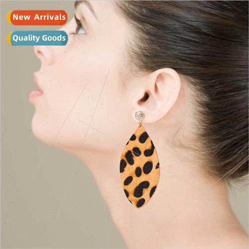 Europe black whe leopard leather rhinestone earrings Europe