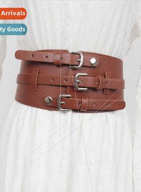 Three rows buttons decorative waist seal female external ela