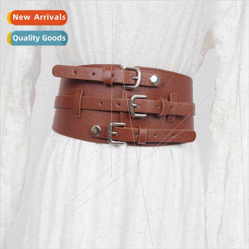 Three rows buttons decorative waist seal female external ela