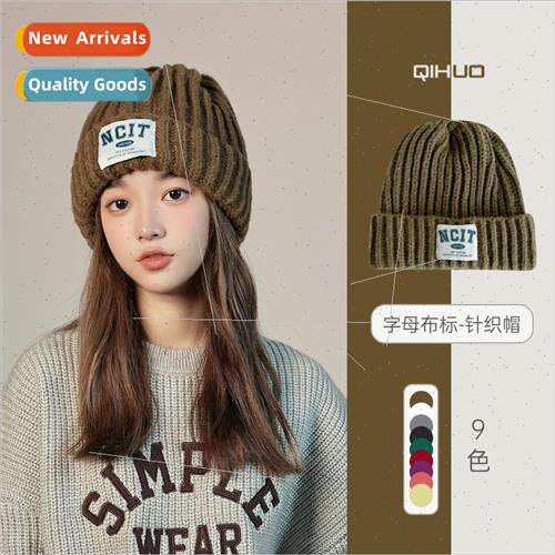 Letter patch ear protection warm woolen cap female versatile