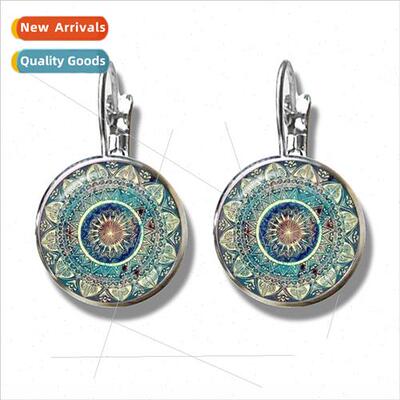 Glamour Mandala Art Picture Earrings Crystal Yoga Om Symbol