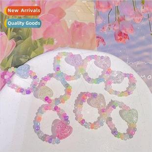 crushed ice ring love rice cute cream beads transparent