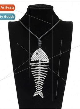 Europe Long Trend Women Fishbone Shape Pendant Metal Irregul