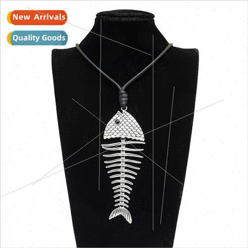 Europe Long Trend Women Fishbone Shape Pendant Metal Irregul
