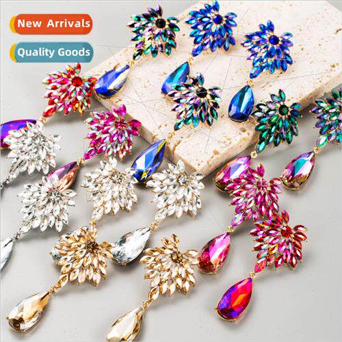 Europe fashion dinner earrings female drop-shaped flower lea