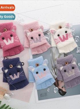 New children gloves cat baby kids wring half finger flip kn
