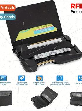 Men Slim Metal EDC Genuine Leather Wallet Credit Card Holder