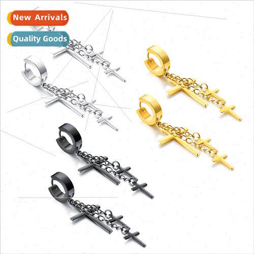 Korea fashion tanium steel men earrings cross earrings tide