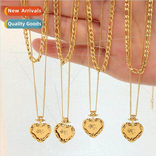 fashion niche peach heart heart pendant double necklace coll