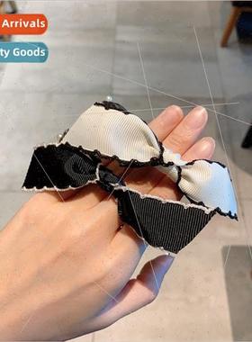 Bow pearl hair band French ageing elegant pill head leather