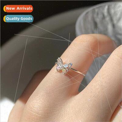 Butterfly ring female ambient feeling inlaid color zirconium