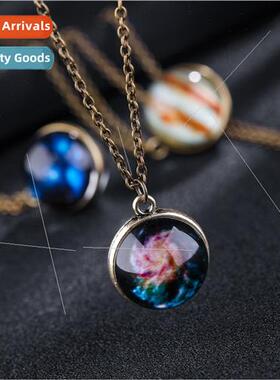 Double-sided glass ball glow-in-the-dark moon necklace cosmi