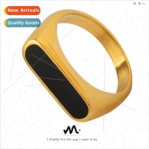 French Geometric Acrylic Element Ring Tanium Steel Gold Plat