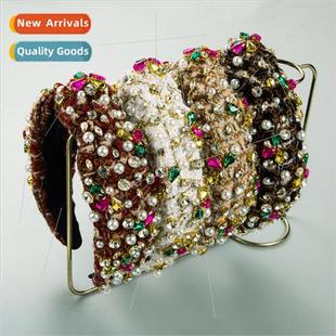 tweed inlaid female hair headband bands pearl New diamond