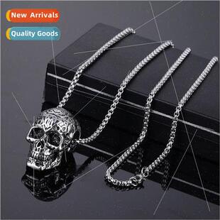 Europe hipster tanium steel necklace men Halloween skull pen