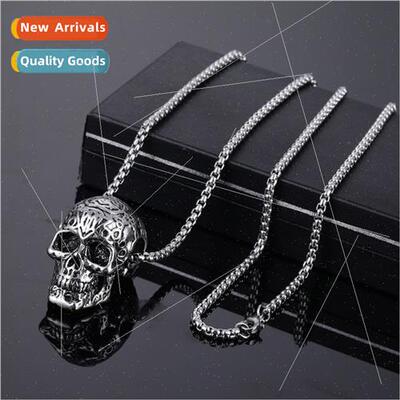 Europe hipster tanium steel necklace men Halloween skull pen