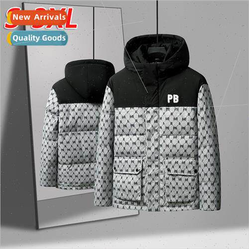 Hooded short down jacket men fashion plaid jacket fashion ca
