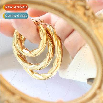 French ins button pattern hollow earrings tanium steel plati