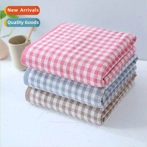 Japan simple cotton gauze plaid towel bath towel embroidered