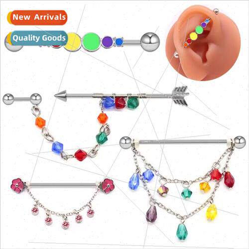 Europe small flower ear bone studs long ear rod tassel ear b