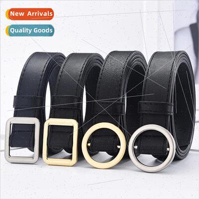 Hole-free gold silver square buckle student belt female Kore