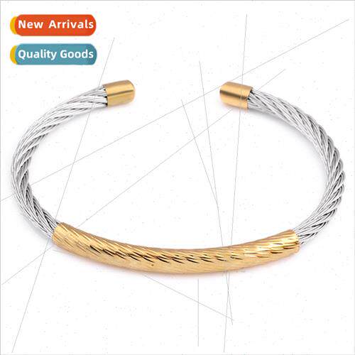 New Tanium steel cable two-color electroplated gold bracelet