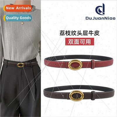 Lychee grain leather ladies belt double-sided available fema