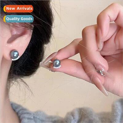 Small delicate zirconia gray pearl earrings female 2023 new