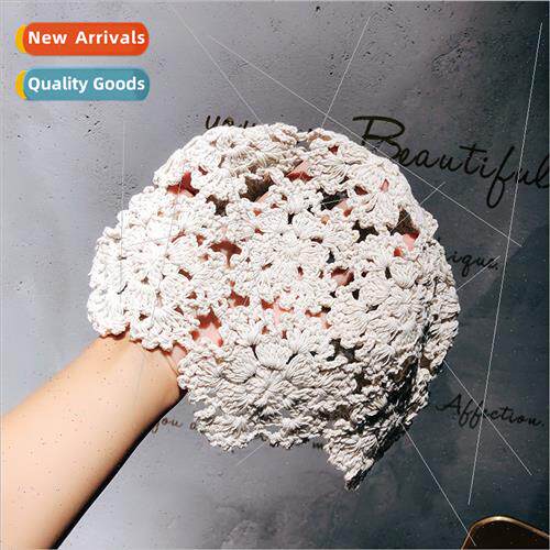 Hepburn elegant hand crocheted cotton beret early fall flowe