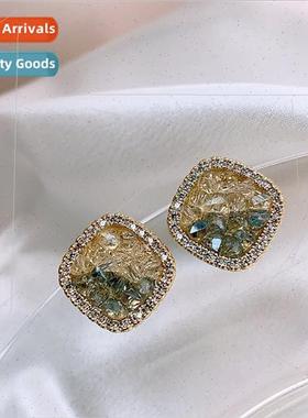 Square Geometric Crystal Earrings Female che Gradient Effect