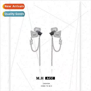 Koreageometric square tassel earrings female 925 silver need