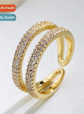 Europe brick ring double row ring female open diamond adjust