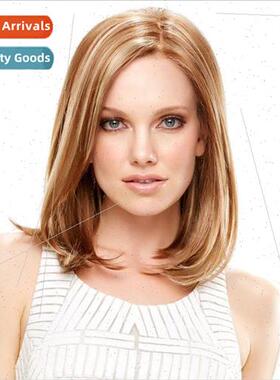 Europe fashion brown wig female center parted simulation sca