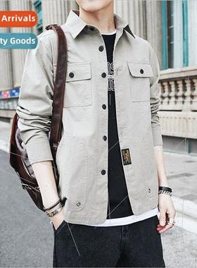 2022 spring new solid-color shirt men long-sleeved HK Japane