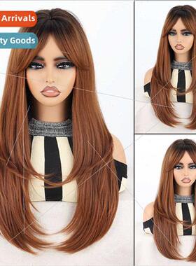 Europe wig black brown gradient eight bangs long inward slig