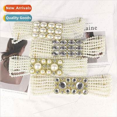 Korea pearl belt ladies elastic rhinestone bead decoration w