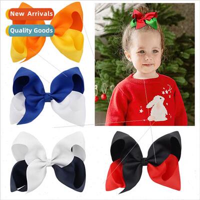 Europe 5inch Children Bow Hair Clips Double color threaded w