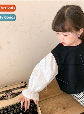 Childrens sweater 2023 spring new female baby color collisio