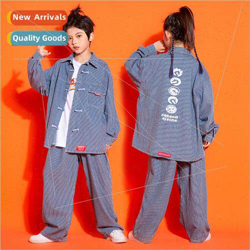 Childrens Set Dance Striped Denim Shirt Long Pants Kids Hip