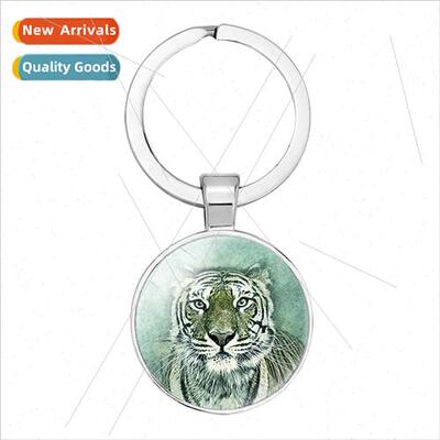 Tiger pattern time gemstone keychain pendant creative animal